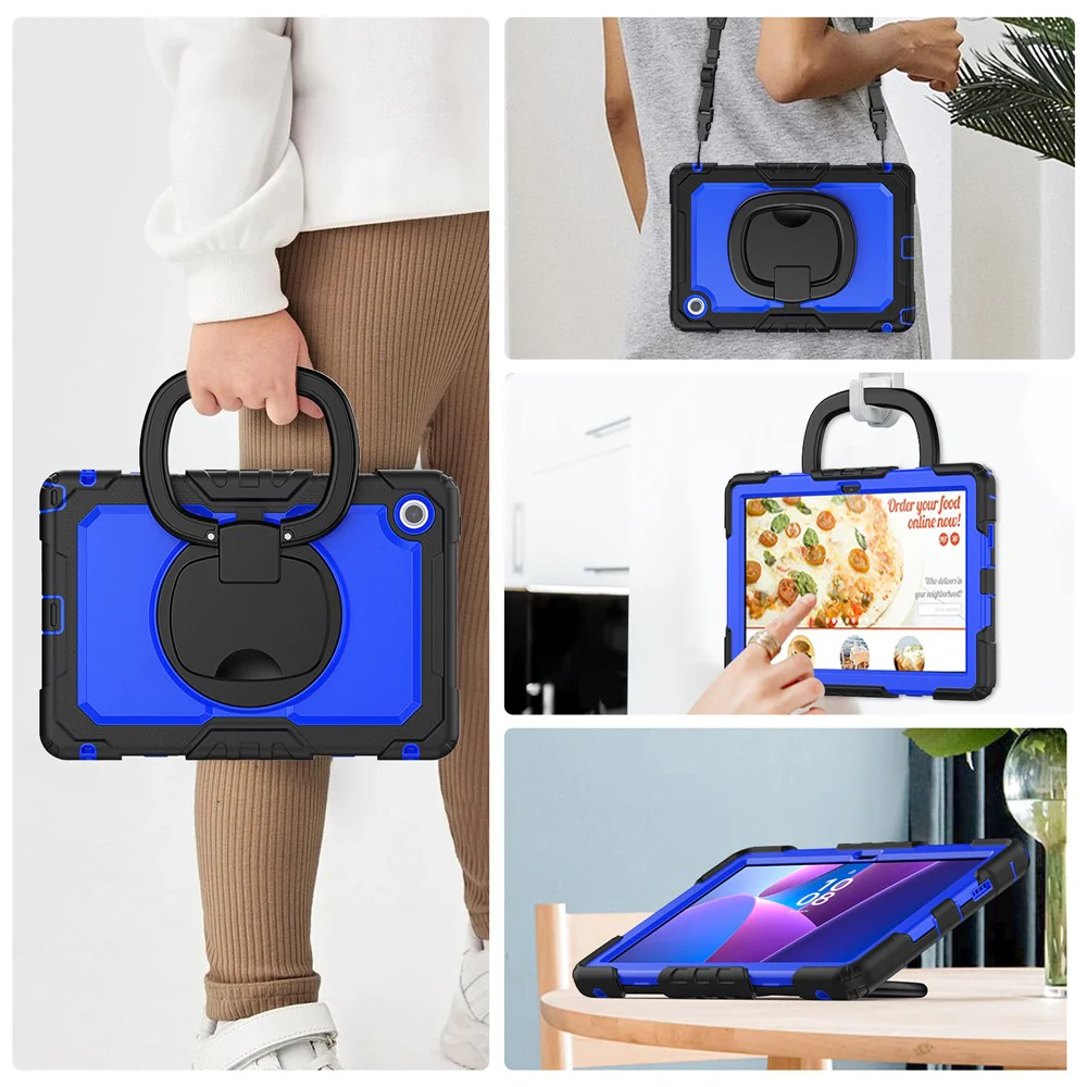For Lenovo Tab 10.1 (2025) TB-311XU  /  Tab TB311FU Kickstand Case PC + Silicone Tablet Cover with Shoulder Strap - Black  /  Dark Blue - Image 7
