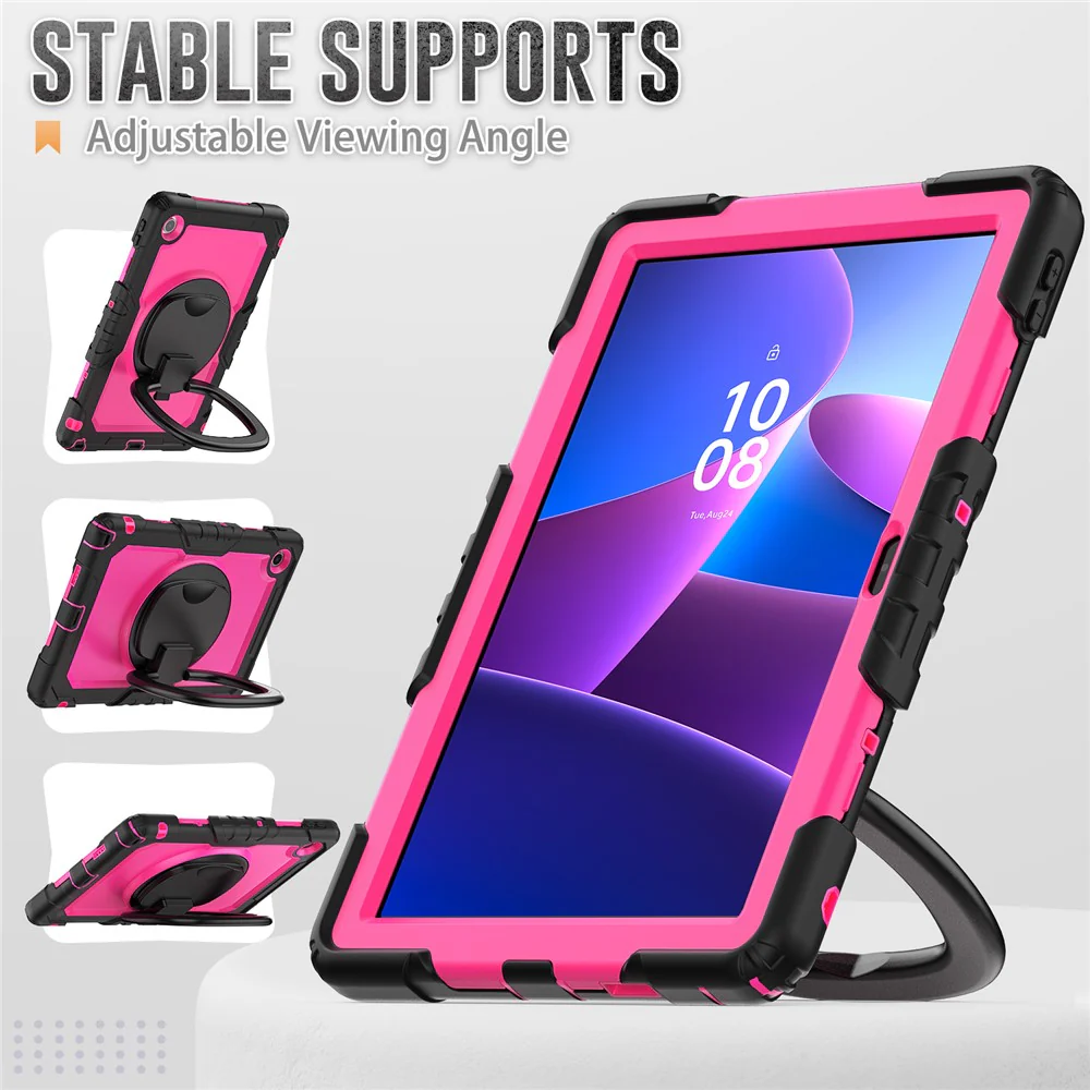 For Lenovo Tab 10.1 (2025) TB-311XU  /  Tab TB311FU Kickstand Case PC + Silicone Tablet Cover with Shoulder Strap - Black  /  Rose - Image 6