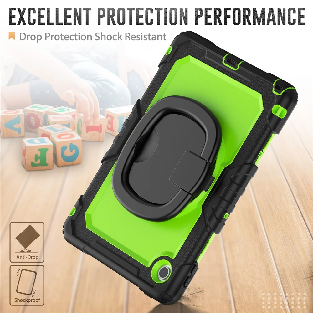 For Lenovo Tab 10.1 (2025) TB-311XU  /  Tab TB311FU Kickstand Case PC + Silicone Tablet Cover with Shoulder Strap - Black  /  Yellowgreen - Image 5