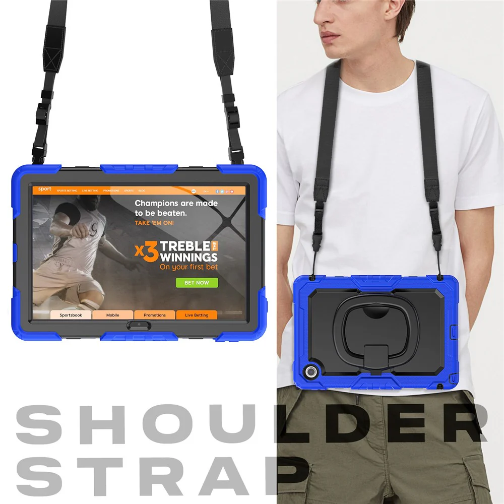 For Lenovo Tab 10.1 (2025) TB-311XU  /  Tab TB311FU Kickstand Case PC + Silicone Tablet Cover with Shoulder Strap - Dark Blue - Image 3
