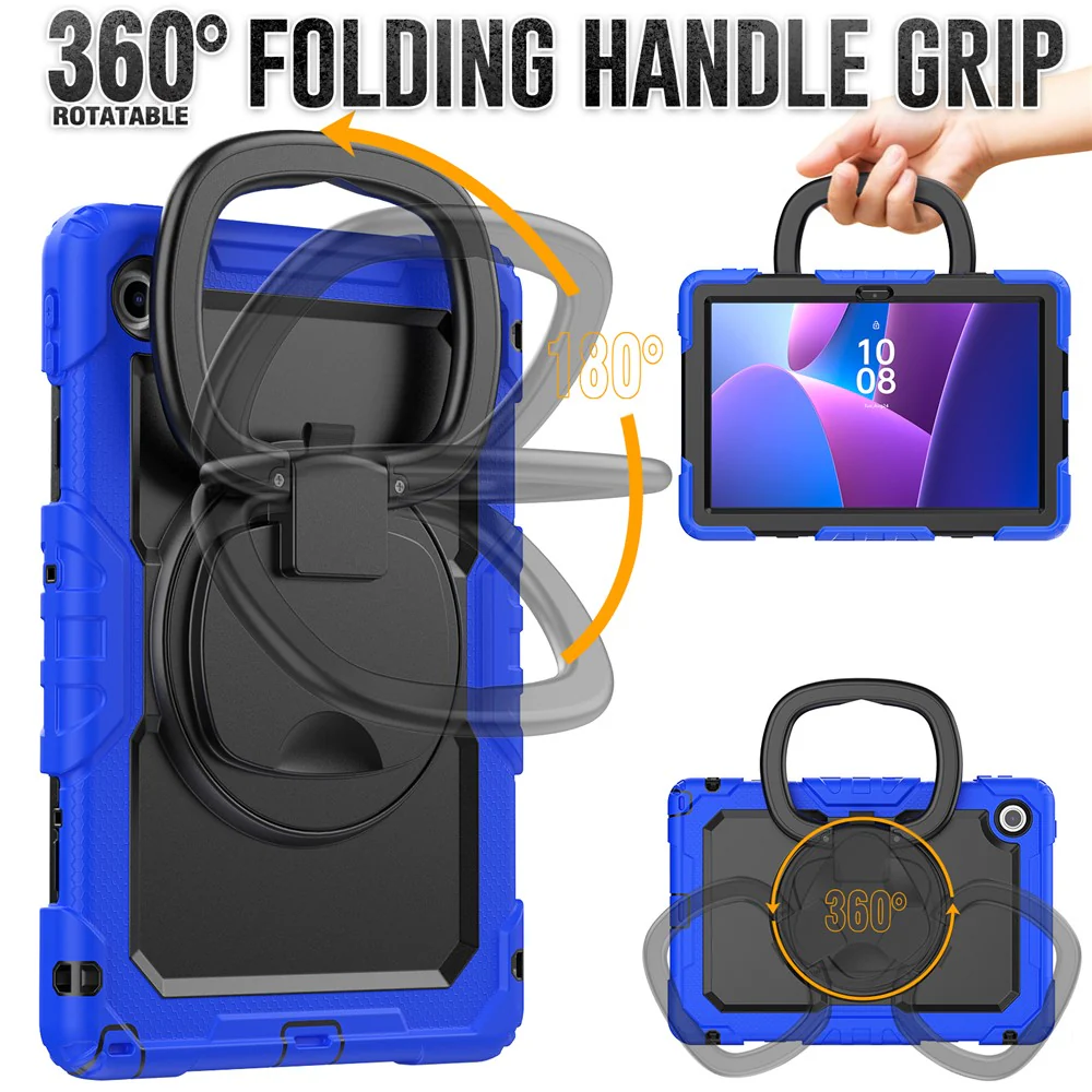 For Lenovo Tab 10.1 (2025) TB-311XU  /  Tab TB311FU Kickstand Case PC + Silicone Tablet Cover with Shoulder Strap - Dark Blue - Image 4
