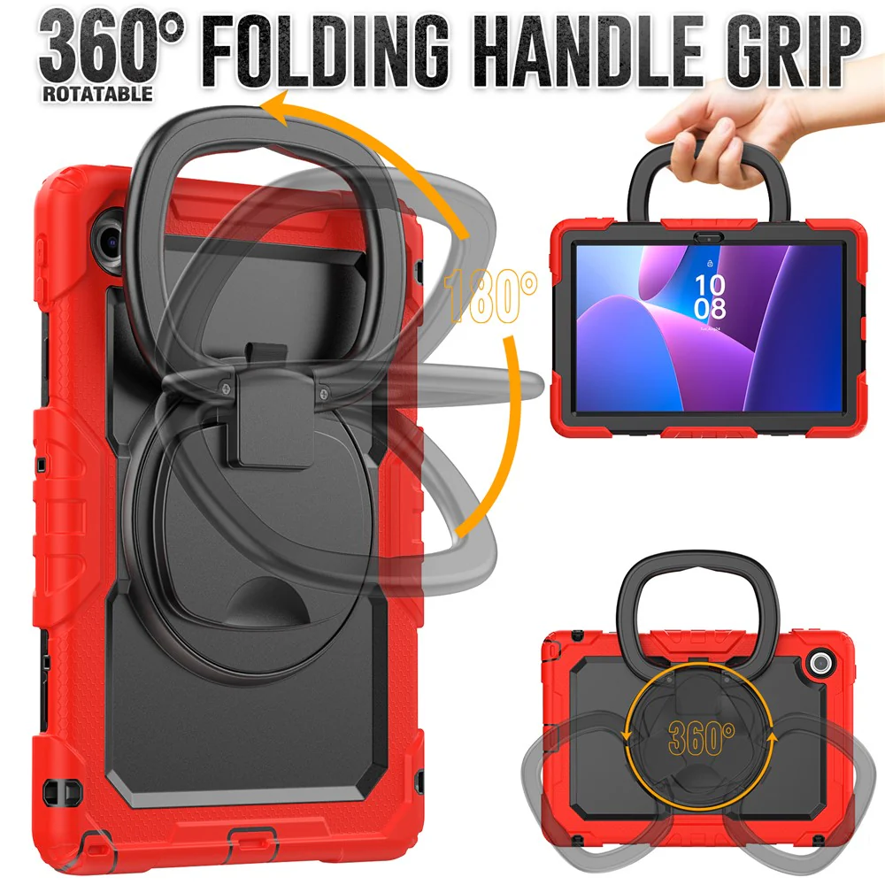 For Lenovo Tab 10.1 (2025) TB-311XU  /  Tab TB311FU Kickstand Case PC + Silicone Tablet Cover with Shoulder Strap - Red - Image 4