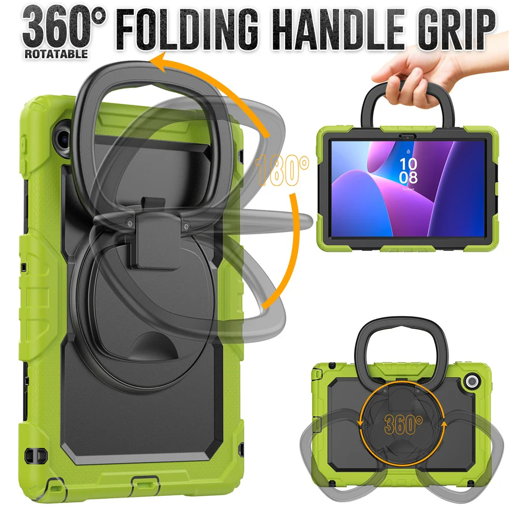For Lenovo Tab 10.1 (2025) TB-311XU  /  Tab TB311FU Kickstand Case PC + Silicone Tablet Cover with Shoulder Strap - Yellowgreen - Image 4