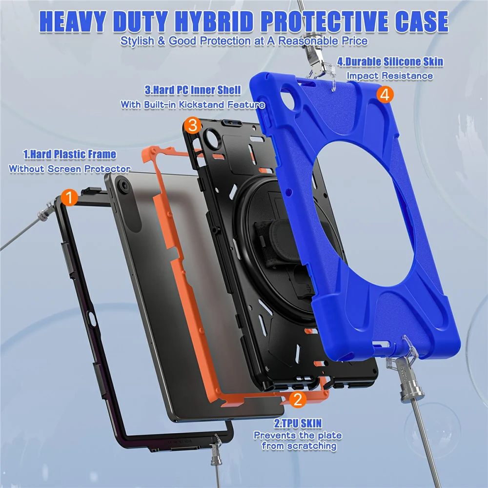 For Lenovo Tab 10.1 (2025) TB311XU / Zhaoyang K10C Case Rotary Kickstand PC+Silicone Hand Strap Tablet Cover - Blue - Image 4
