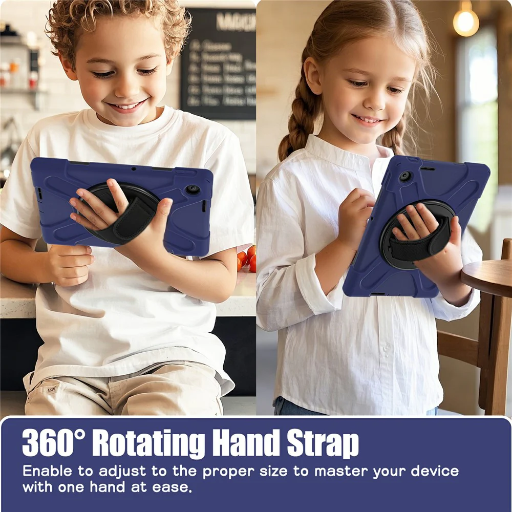For Lenovo Tab 10.1 (2025) TB311XU / Zhaoyang K10C Case Rotary Kickstand PC+Silicone Hand Strap Tablet Cover - Navy Blue - Image 2