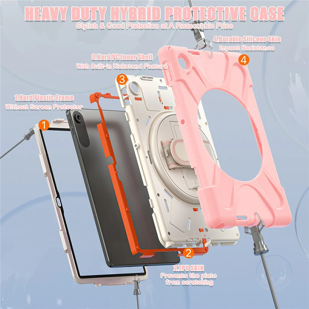 For Lenovo Tab 10.1 (2025) TB311XU / Zhaoyang K10C Case Rotary Kickstand PC+Silicone Hand Strap Tablet Cover - Pink - Image 2