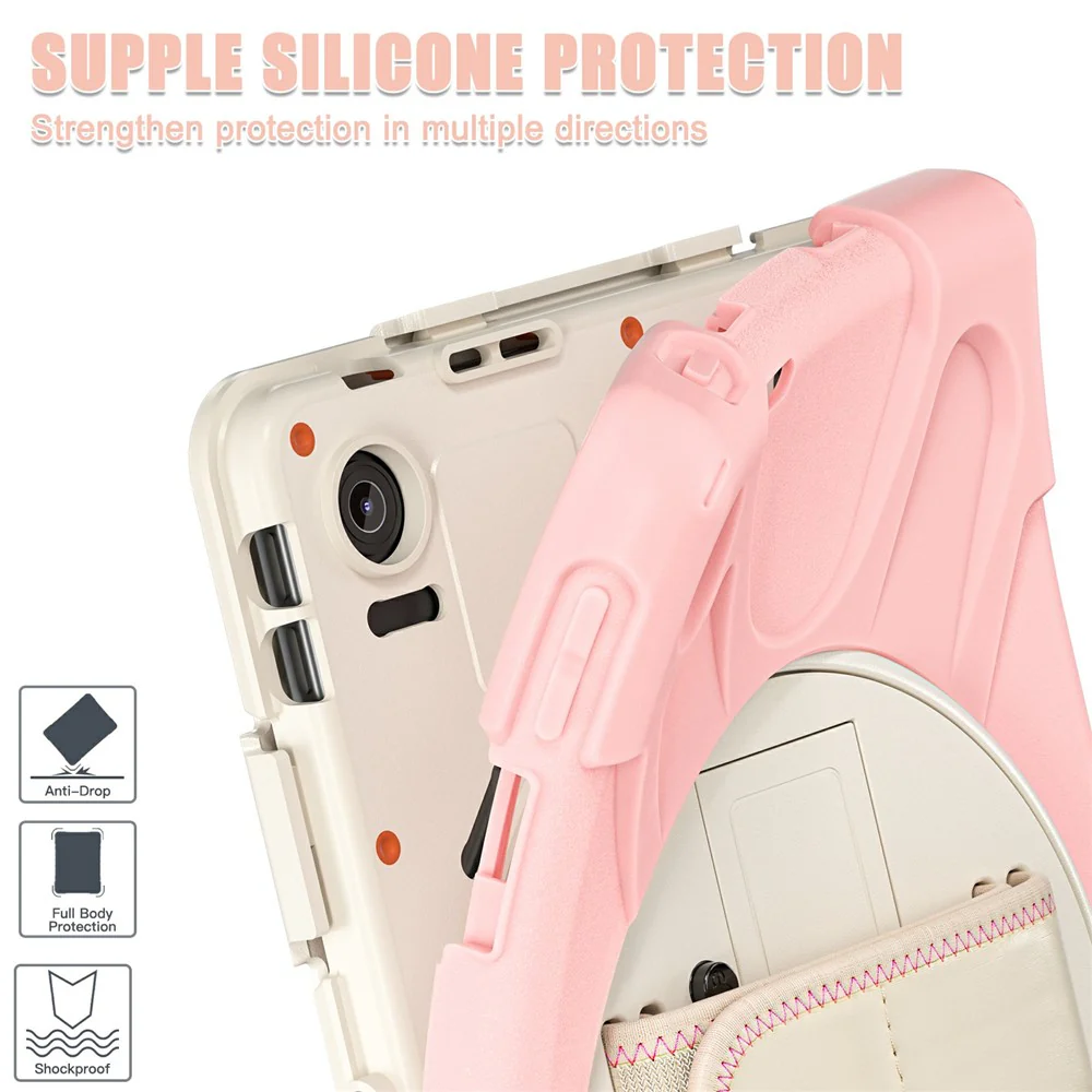 For Lenovo Tab 10.1 (2025) TB311XU / Zhaoyang K10C Case Rotary Kickstand PC+Silicone Hand Strap Tablet Cover - Pink - Image 4