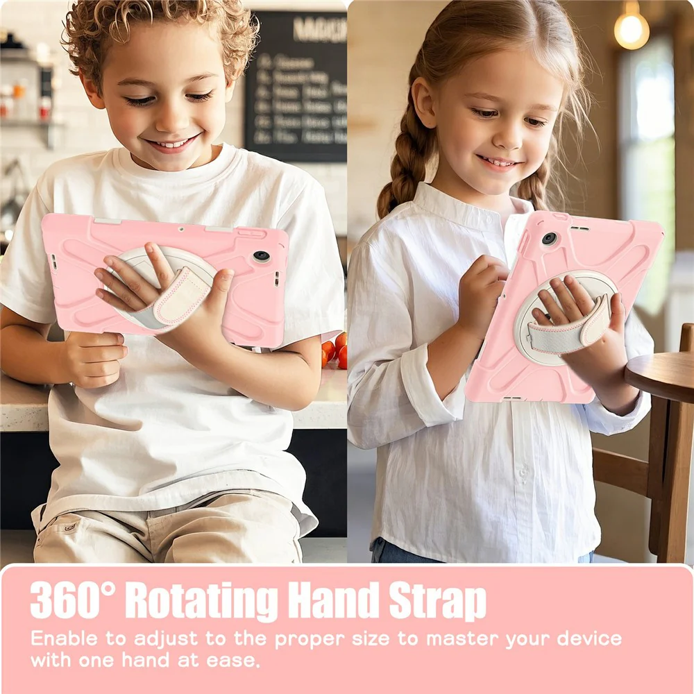 For Lenovo Tab 10.1 (2025) TB311XU / Zhaoyang K10C Case Rotary Kickstand PC+Silicone Hand Strap Tablet Cover - Pink - Image 7