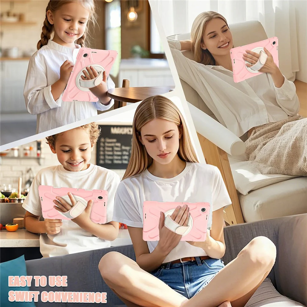 For Lenovo Tab 10.1 (2025) TB311XU / Zhaoyang K10C Case Rotary Kickstand PC+Silicone Hand Strap Tablet Cover - Pink - Image 8