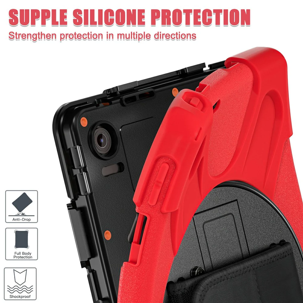 For Lenovo Tab 10.1 (2025) TB311XU / Zhaoyang K10C Case Rotary Kickstand PC+Silicone Hand Strap Tablet Cover - Red - Image 6