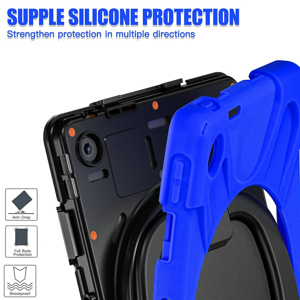For Lenovo Tab 10.1 (2025) TB311XU / Zhaoyang K10C Case TPU + PC + Silicone Tablet Cover Swivel Kickstand Handle Grip - Blue - Image 4