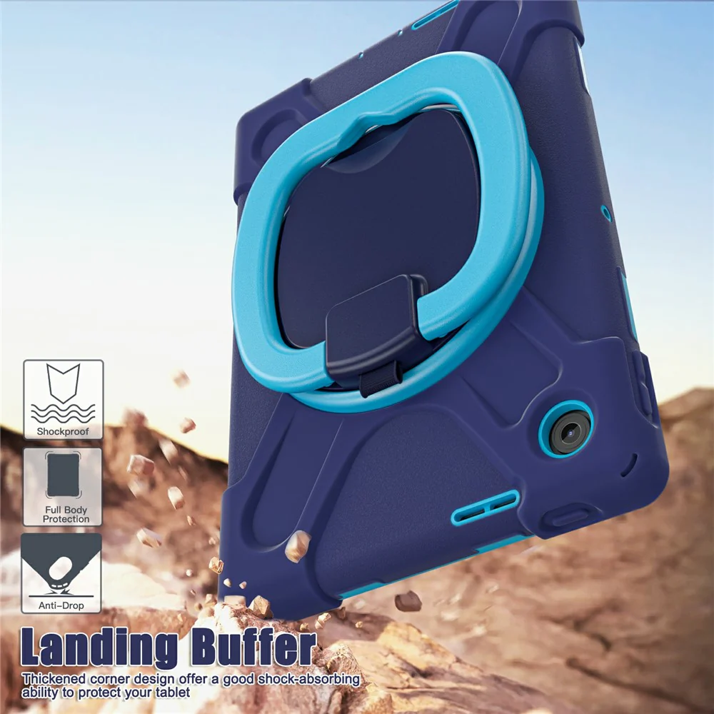 For Lenovo Tab 10.1 (2025) TB311XU / Zhaoyang K10C Case TPU + PC + Silicone Tablet Cover Swivel Kickstand Handle Grip - Navy Blue - Image 3