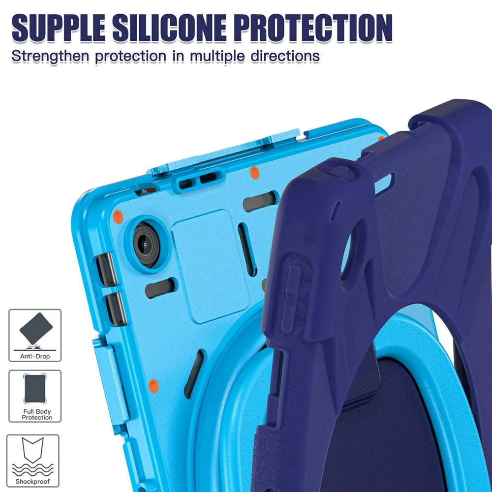 For Lenovo Tab 10.1 (2025) TB311XU / Zhaoyang K10C Case TPU + PC + Silicone Tablet Cover Swivel Kickstand Handle Grip - Navy Blue - Image 4