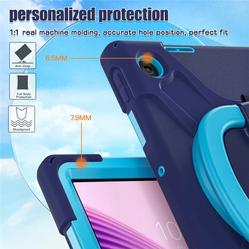 For Lenovo Tab 10.1 (2025) TB311XU / Zhaoyang K10C Case TPU + PC + Silicone Tablet Cover Swivel Kickstand Handle Grip - Navy Blue - Image 7