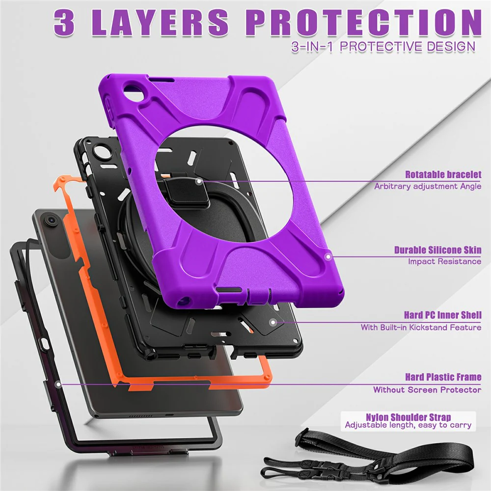 For Lenovo Tab 10.1 (2025) TB311XU / Zhaoyang K10C Case TPU + PC + Silicone Tablet Cover Swivel Kickstand Handle Grip - Purple - Image 2