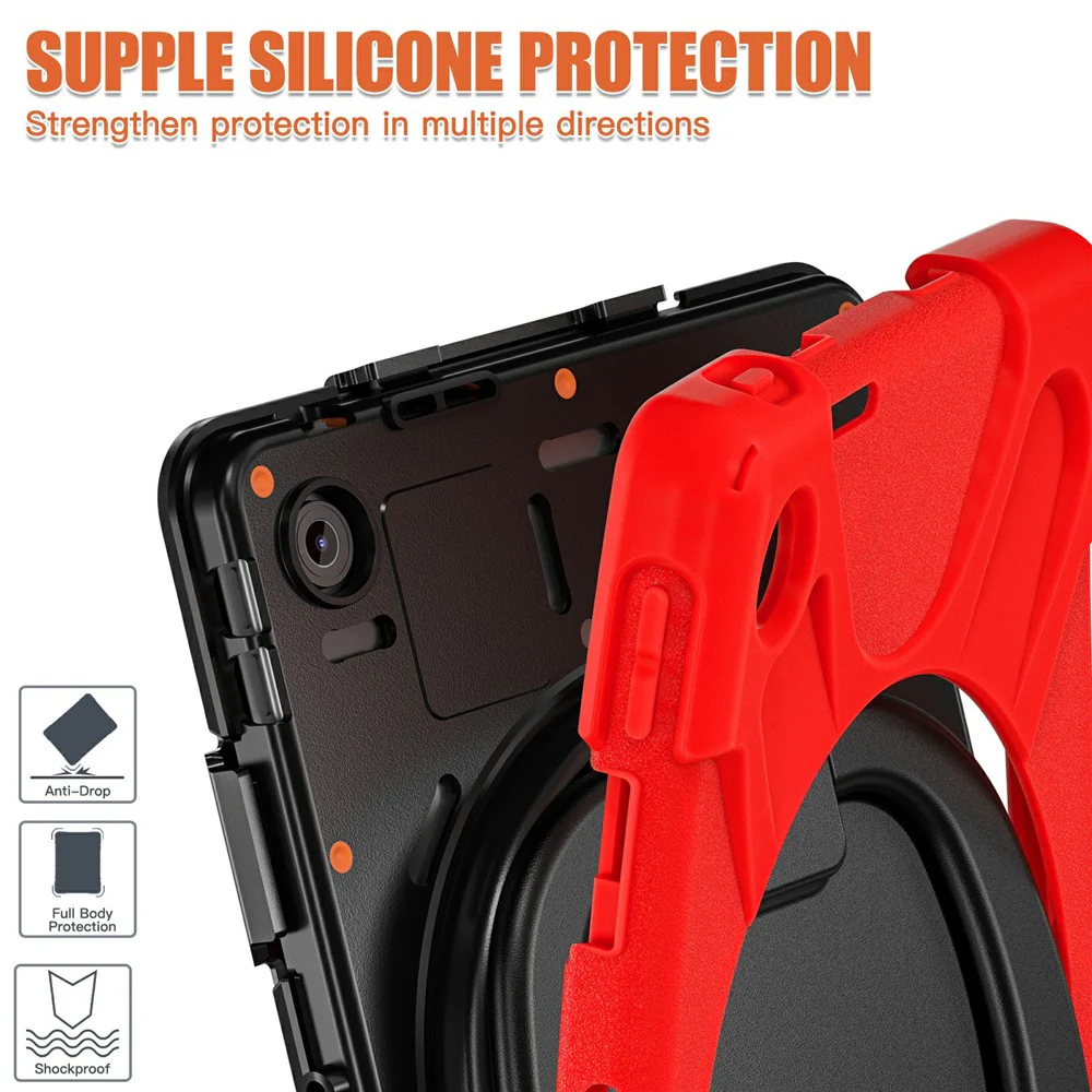 For Lenovo Tab 10.1 (2025) TB311XU / Zhaoyang K10C Case TPU + PC + Silicone Tablet Cover Swivel Kickstand Handle Grip - Red - Image 4