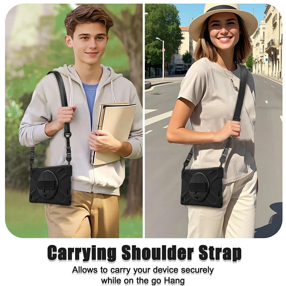 For Lenovo Tab 10.1 (2025) TB311XU / Zhaoyang K10C Kickstand Case TPU PC Silicone Tablet Cover with Shoulder Strap - Black - Image 4