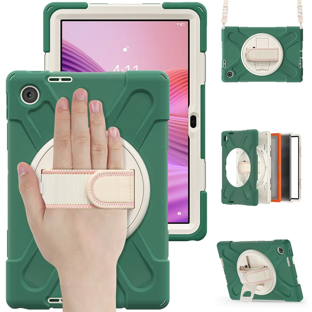 For Lenovo Tab 10.1 (2025) TB311XU / Zhaoyang K10C Kickstand Case TPU PC Silicone Tablet Cover with Shoulder Strap - Emerald Green - Image 3