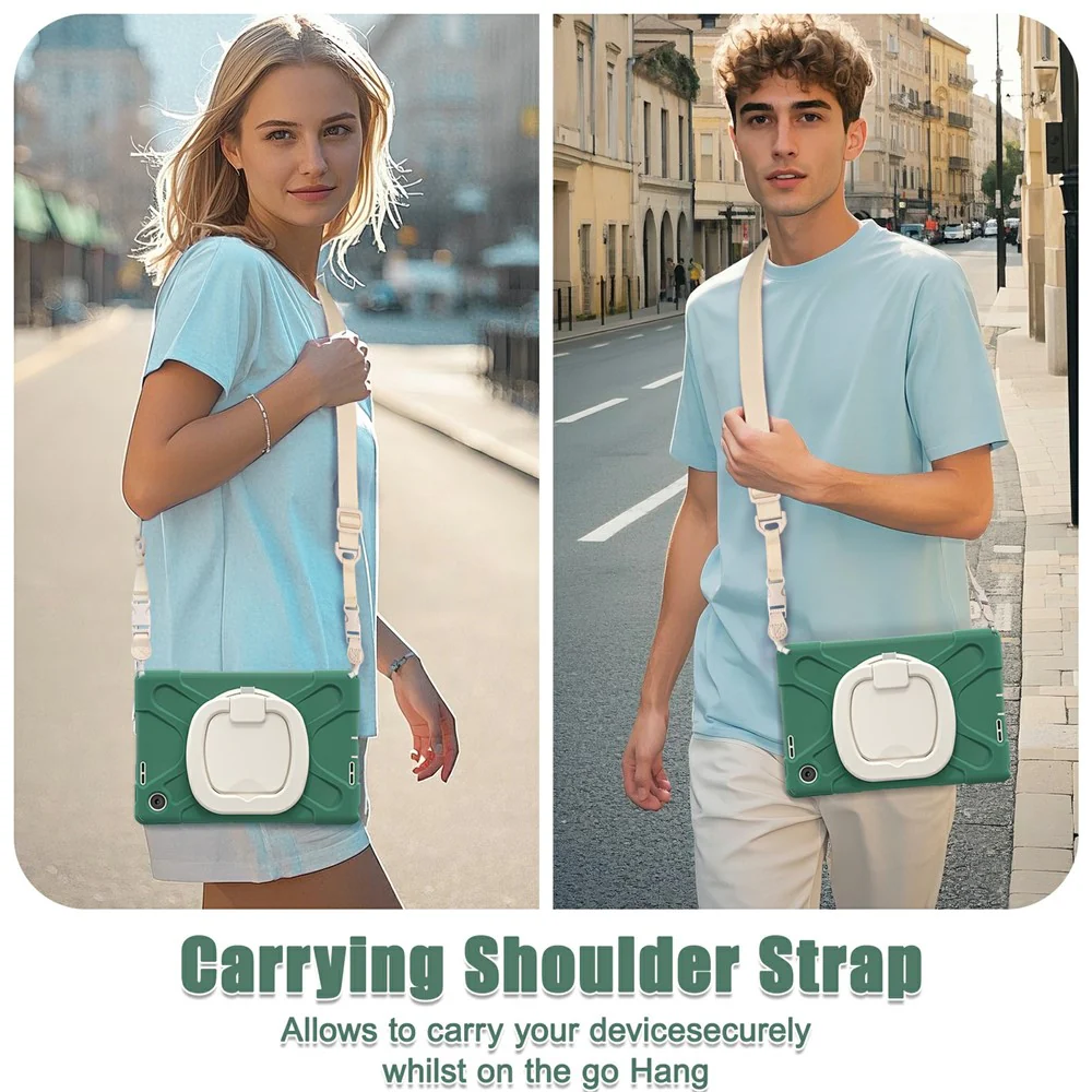 For Lenovo Tab 10.1 (2025) TB311XU2 / Zhaoyang K10C Case with Shoulder Strap TPU + PC + Silicone Kickstand Tablet Cover - Emerald Green - Image 4