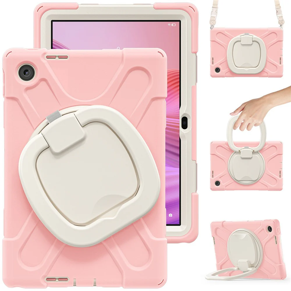 For Lenovo Tab 10.1 (2025) TB311XU2 / Zhaoyang K10C Case with Shoulder Strap TPU + PC + Silicone Kickstand Tablet Cover - Pink