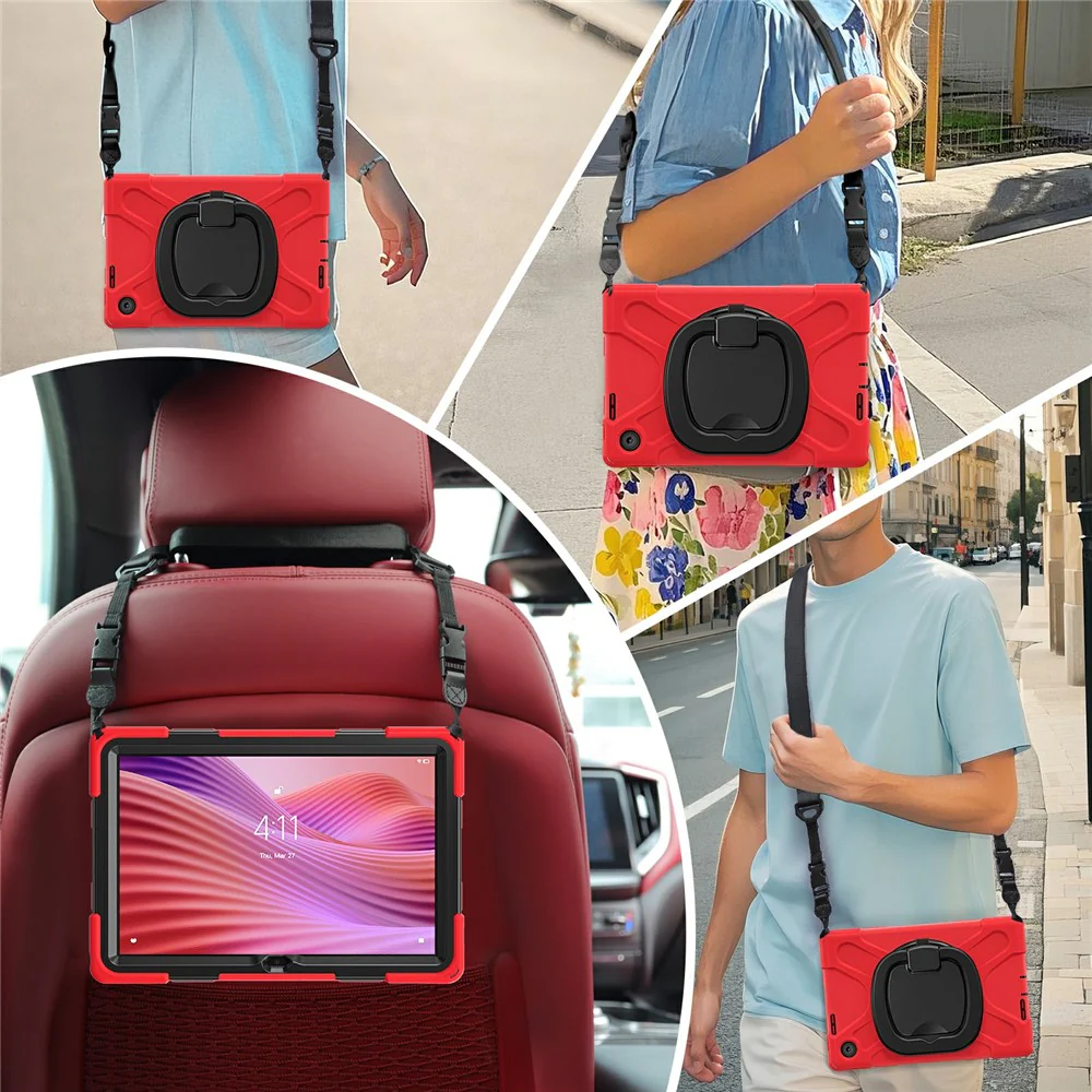 For Lenovo Tab 10.1 (2025) TB311XU2 / Zhaoyang K10C Case with Shoulder Strap TPU + PC + Silicone Kickstand Tablet Cover - Red - Image 5