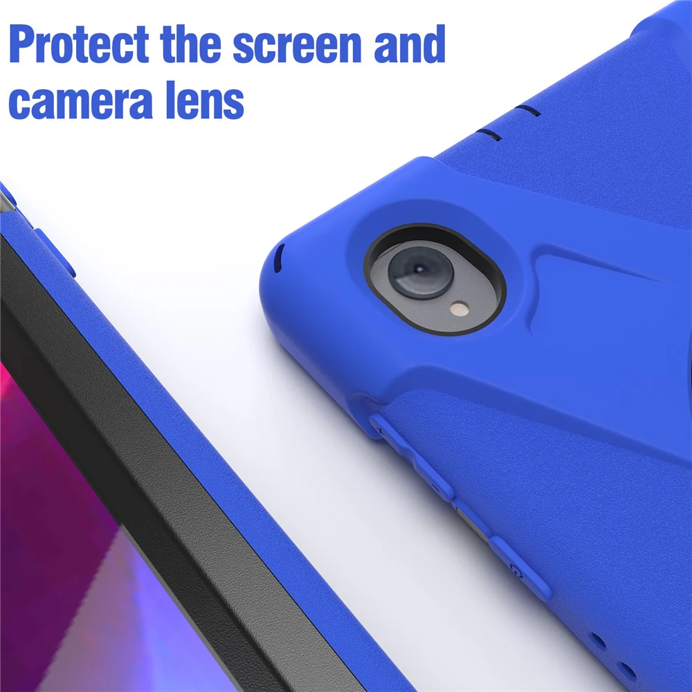 For Lenovo Tab K10/M10 Plus 360-degree Swiveling Kickstand Anti-scratch PC + Silicone Hybrid Case Cover Shell with Hand Band - Blue - Image 7