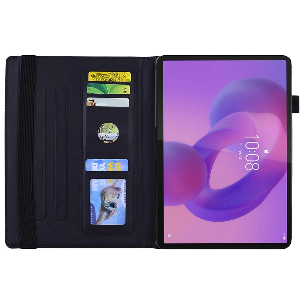 For Lenovo Tab K10C / E10C Tablet Case Card Slots Leather Cover Flower Pattern - Black - Image 2