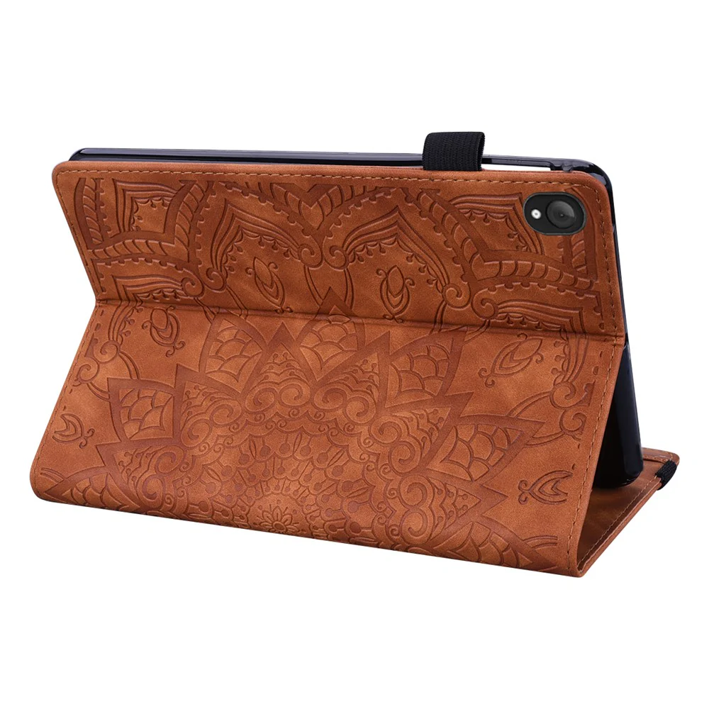 For Lenovo Tab K10C / E10C Tablet Case Card Slots Leather Cover Flower Pattern - Brown - Image 4