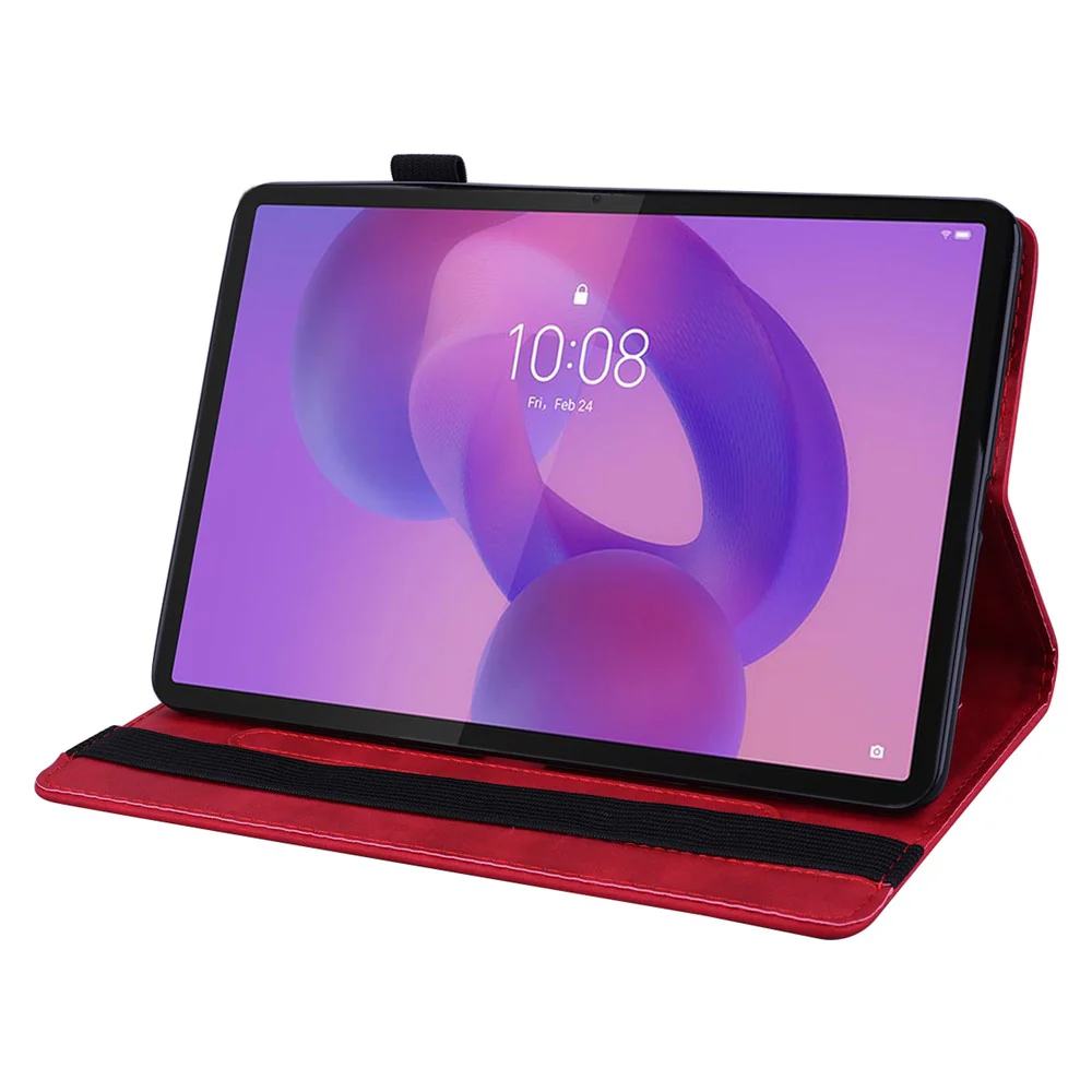 For Lenovo Tab K10C / E10C Tablet Case Card Slots Leather Cover Flower Pattern - Red - Image 3
