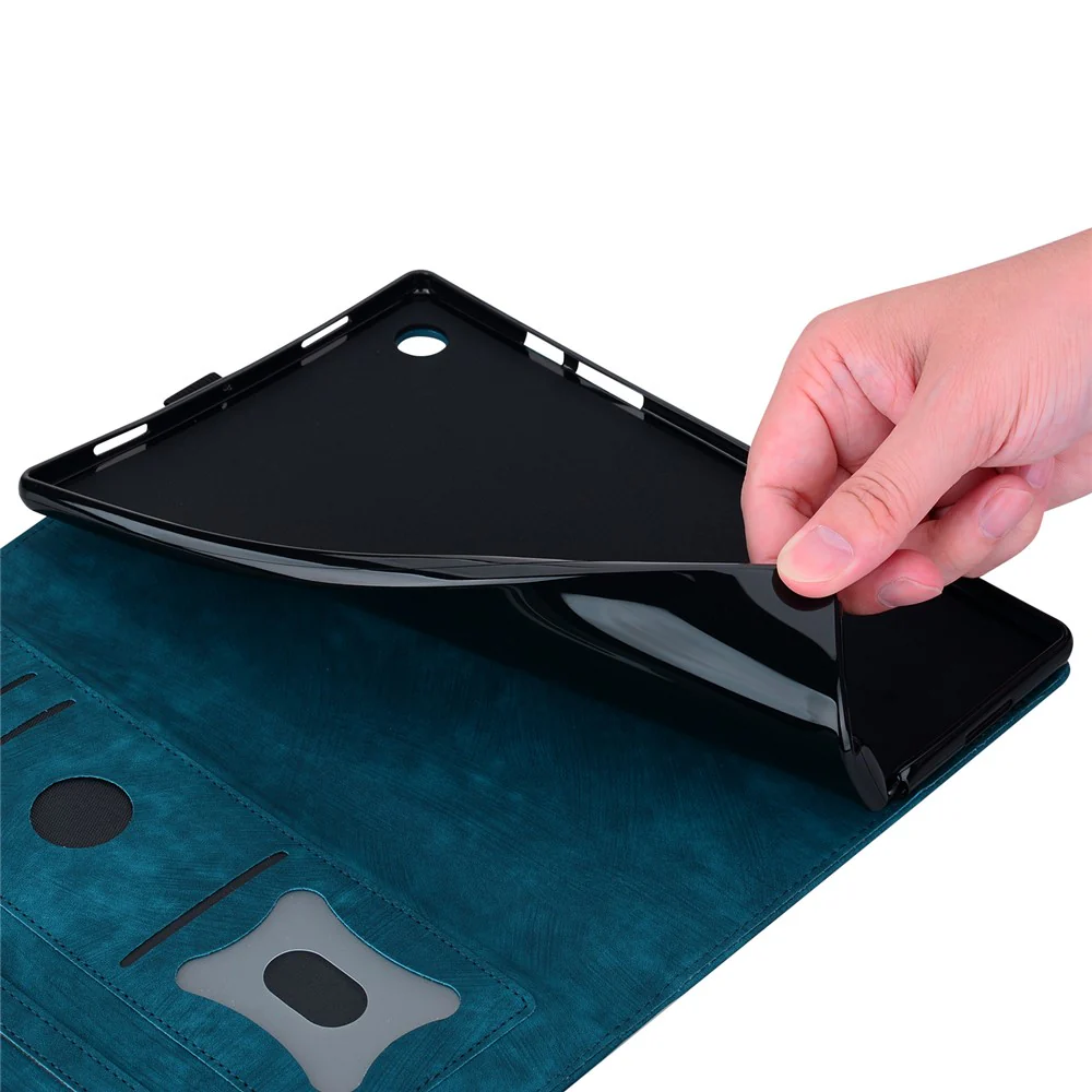 For Lenovo Tab K10C / Tab E10C Case Card Slots Leather Tablet Stand Folio Cover Flower Cat - Blue - Image 4