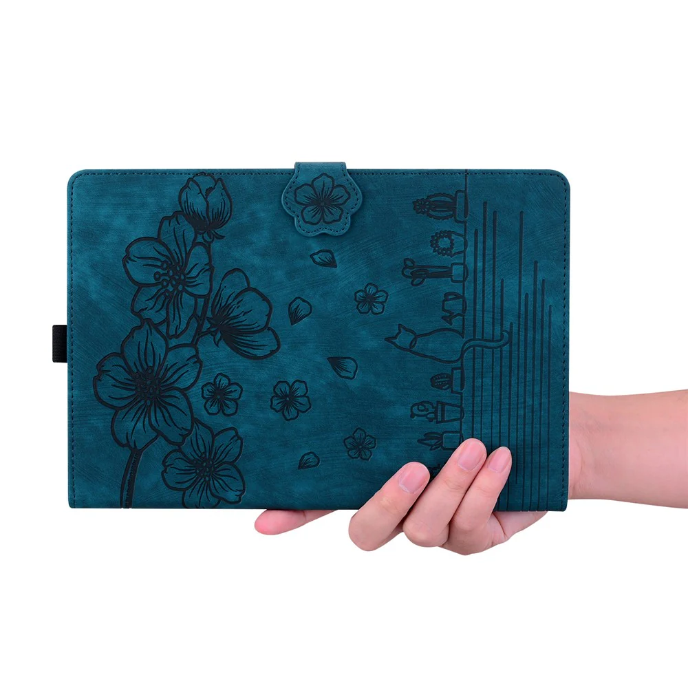 For Lenovo Tab K10C / Tab E10C Case Card Slots Leather Tablet Stand Folio Cover Flower Cat - Blue - Image 5