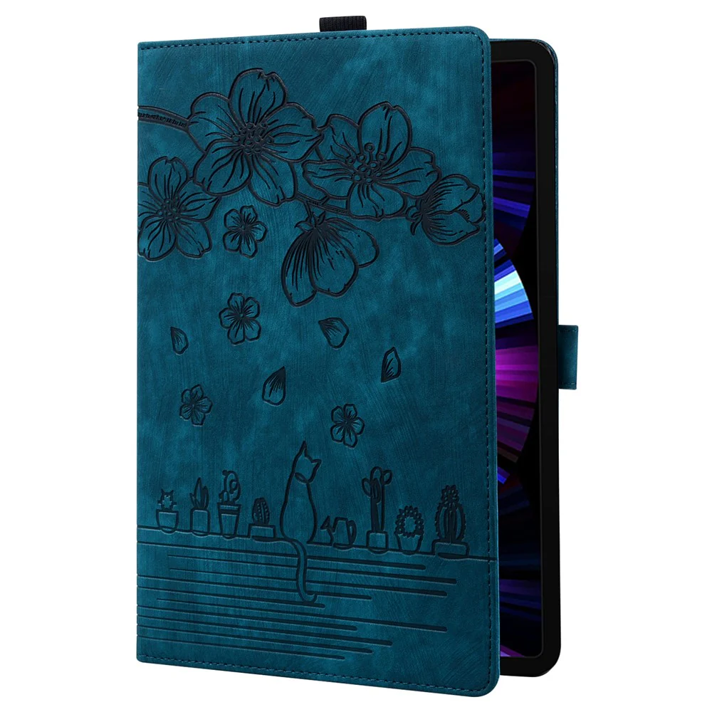 For Lenovo Tab K10C / Tab E10C Case Card Slots Leather Tablet Stand Folio Cover Flower Cat - Blue - Image 7