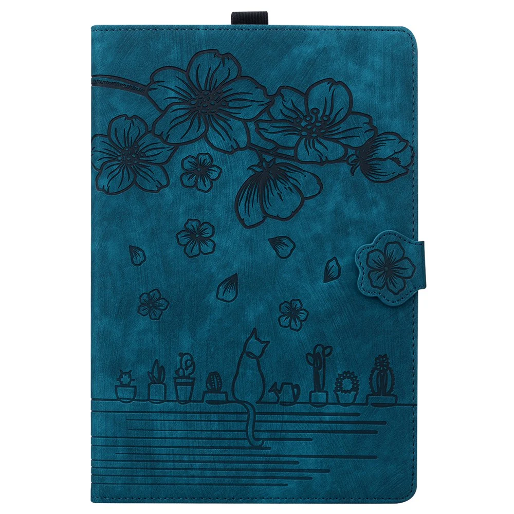 For Lenovo Tab K10C / Tab E10C Case Card Slots Leather Tablet Stand Folio Cover Flower Cat - Blue - Image 8