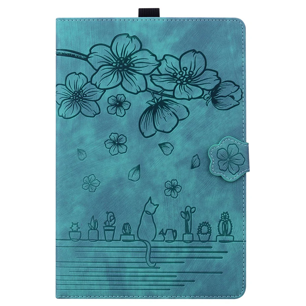 For Lenovo Tab K10C / Tab E10C Case Card Slots Leather Tablet Stand Folio Cover Flower Cat - Green - Image 8