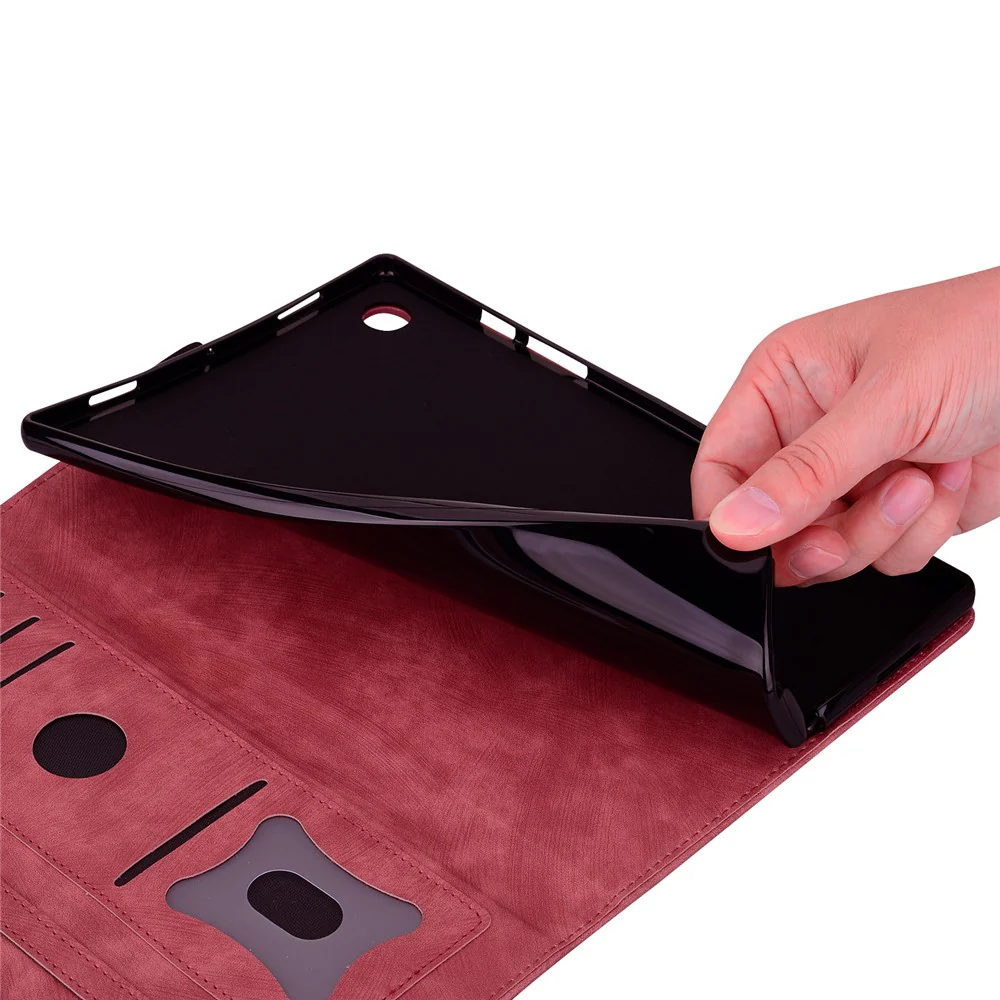 For Lenovo Tab K10C / Tab E10C Case Card Slots Leather Tablet Stand Folio Cover Flower Cat - Red - Image 4