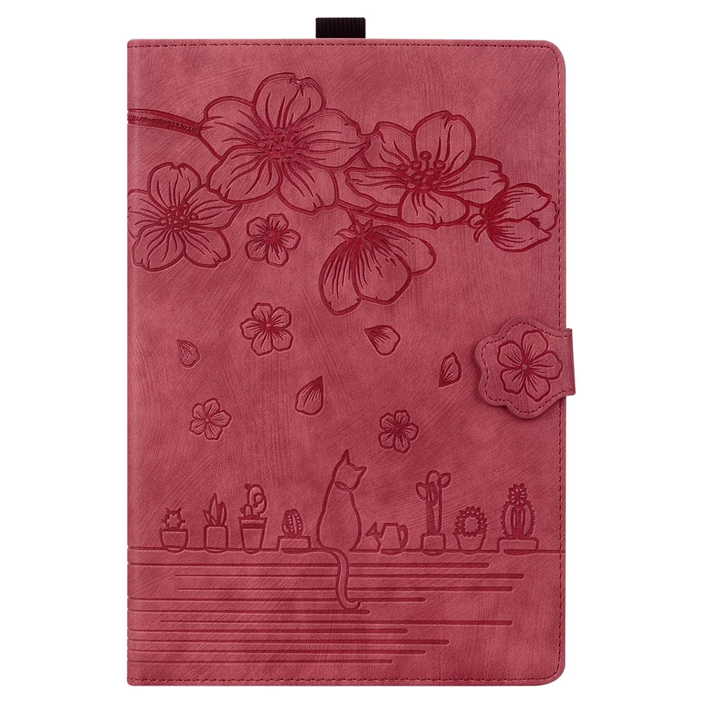 For Lenovo Tab K10C / Tab E10C Case Card Slots Leather Tablet Stand Folio Cover Flower Cat - Red - Image 8