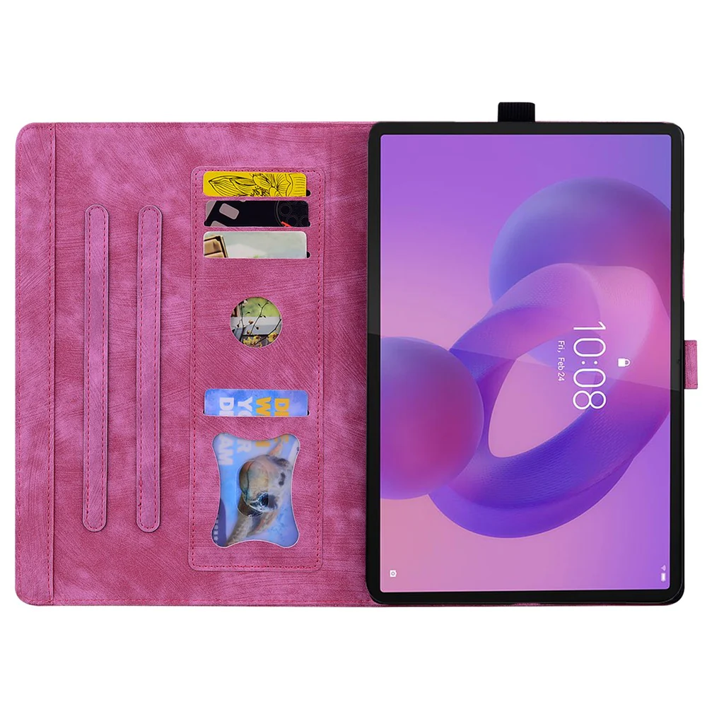 For Lenovo Tab K10C / Tab E10C Case Card Slots Leather Tablet Stand Folio Cover Flower Cat - Rose - Image 2