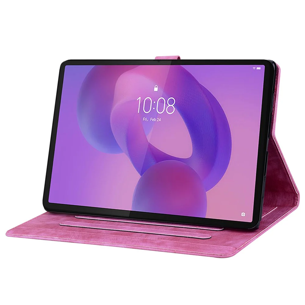 For Lenovo Tab K10C / Tab E10C Case Card Slots Leather Tablet Stand Folio Cover Flower Cat - Rose - Image 3