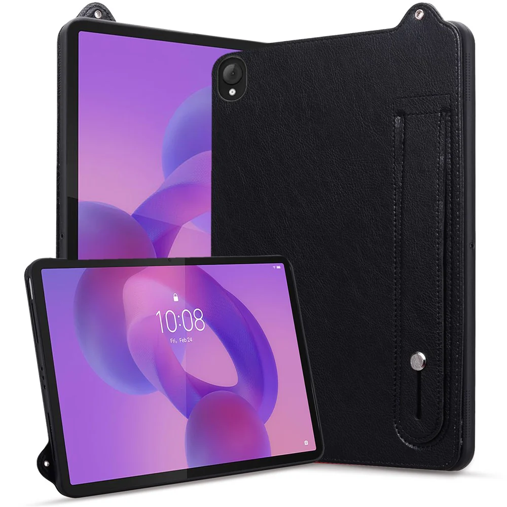 For Lenovo Tab K10C / Tab E10C Case Hand Strap Kickstand Leather Tablet Cover - Black - Image 5