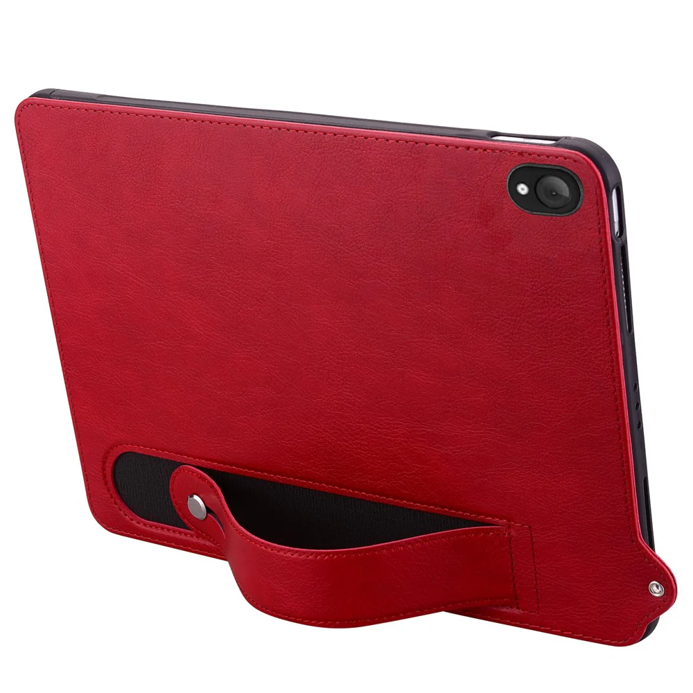 For Lenovo Tab K10C / Tab E10C Case Hand Strap Kickstand Leather Tablet Cover - Red - Image 2