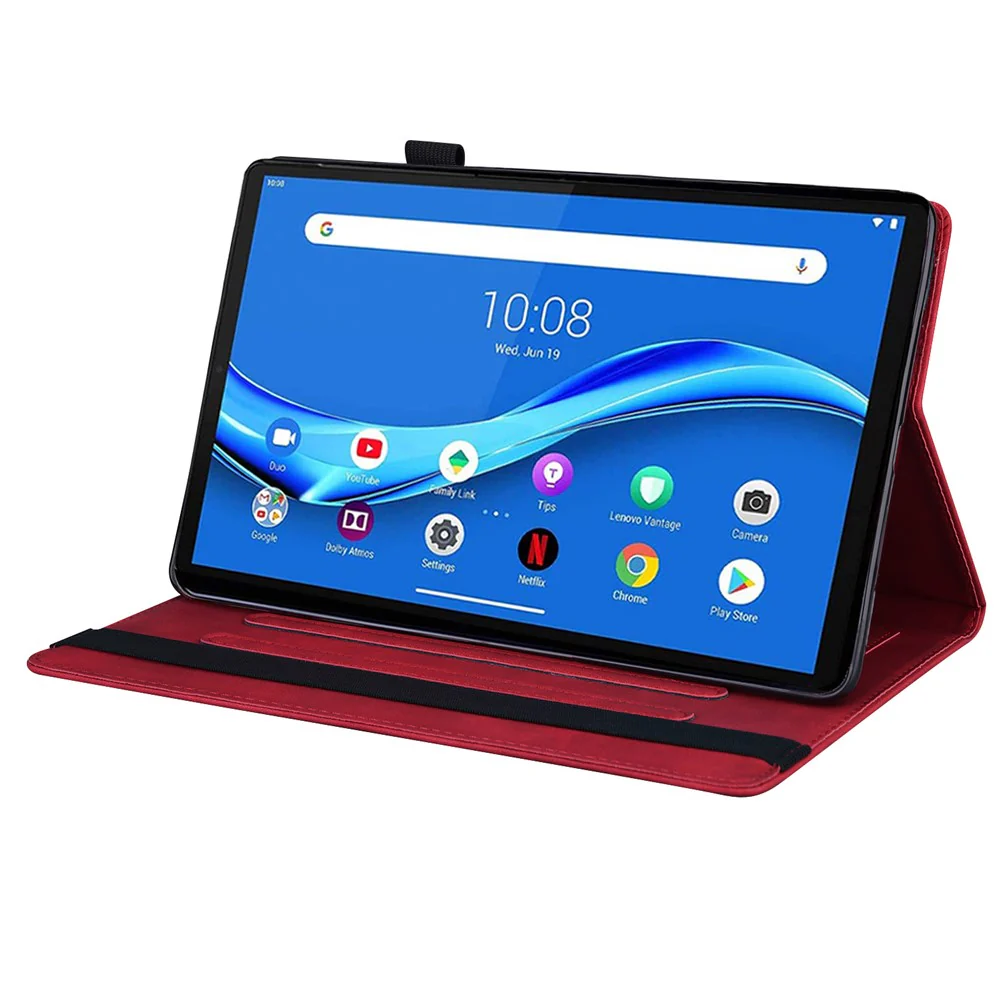 For Lenovo Tab K10C / Tab E10C Case PU Leather Protective Folio Tablet Cover with Card Holder - Red - Image 3