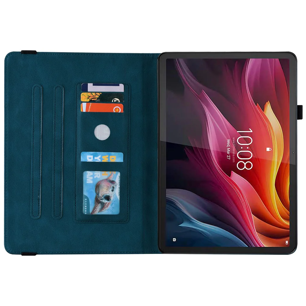For Lenovo Tab K11 Plus Case Butterfly Flower Imprint PU Leather Tablet Cover with Card Slots - Blue - Image 2