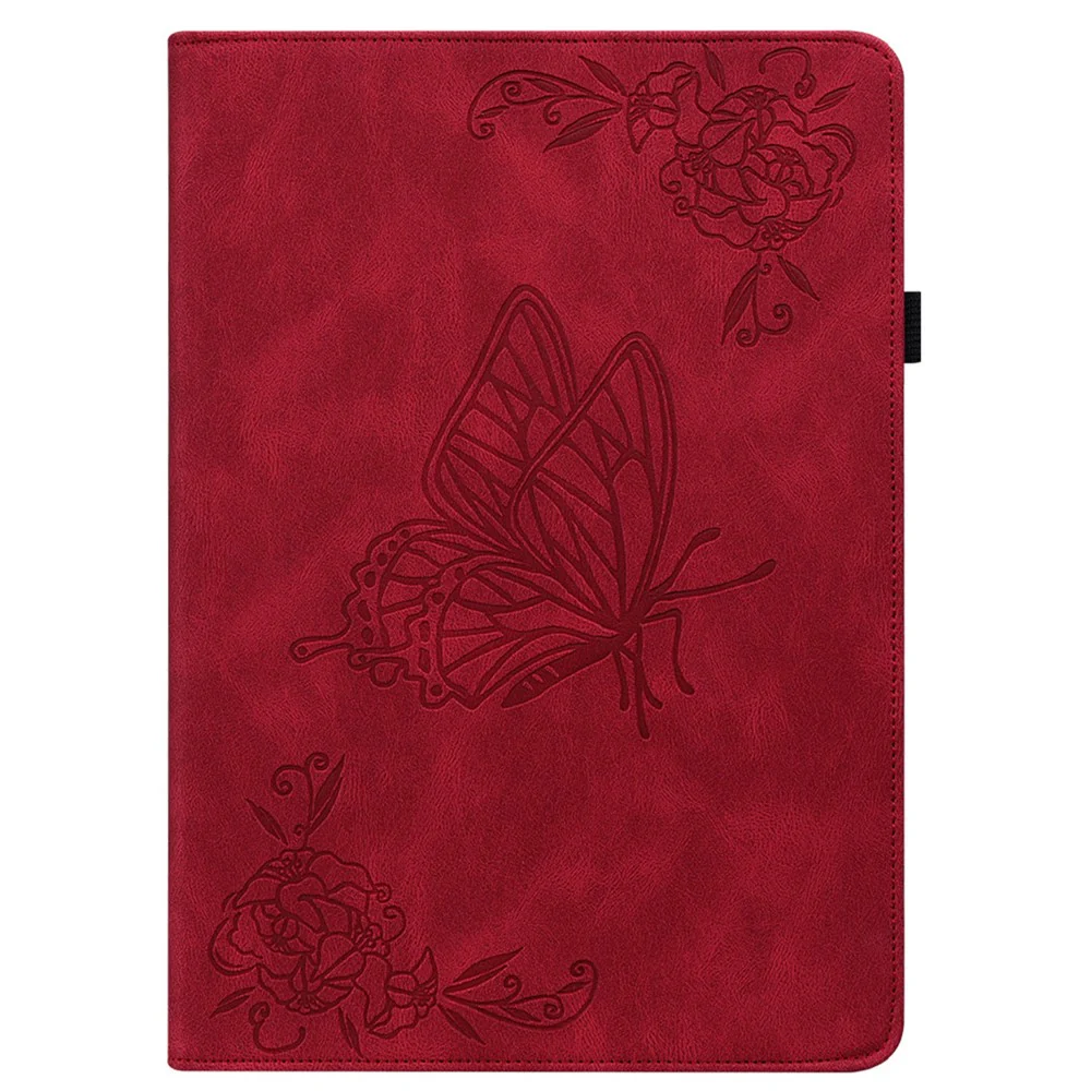 For Lenovo Tab K11 Plus Case Butterfly Flower Imprint PU Leather Tablet Cover with Card Slots - Red - Image 5
