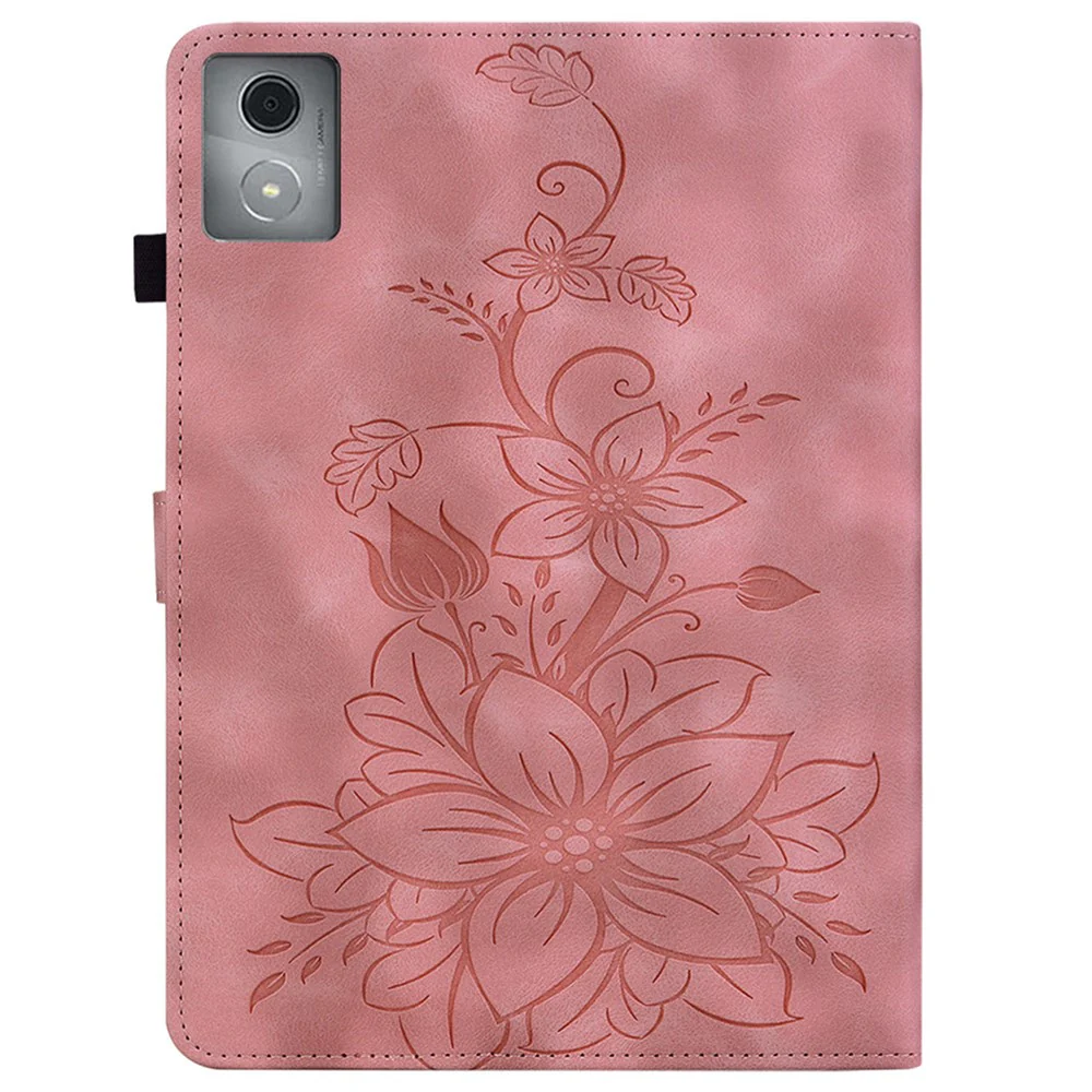 For Lenovo Tab K11 Plus Case Lily Flower Imprint Card Slots Leather Tablet Cover - Pink - Image 6