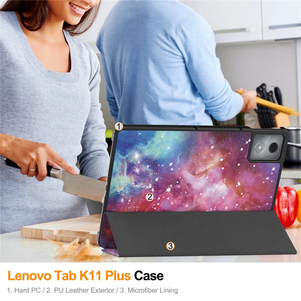 For Lenovo Tab K11 Plus Case Pattern Print Leather Tablet Cover with Stand - Galaxy - Image 8