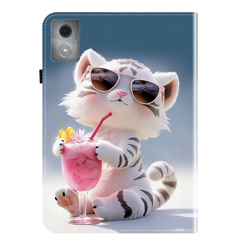 For Lenovo Tab K11 Plus / M11 Plus Leather Case Pattern Printed Stand Tablet Cover with Card Slots - Cartoon Tiger - Image 6