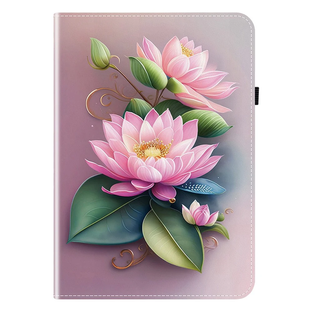 For Lenovo Tab K11 Plus  /  M11 Plus Leather Case Pattern Printed Stand Tablet Cover with Card Slots - Lotus - Image 7