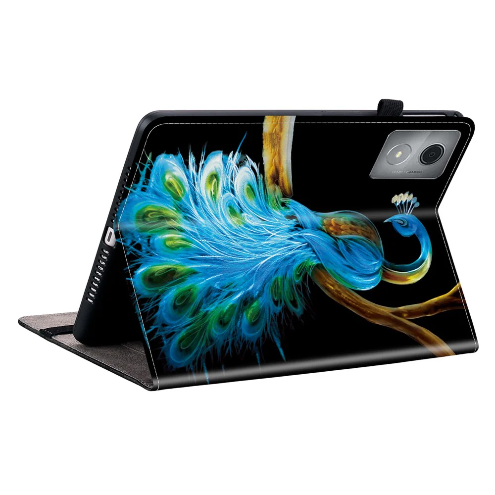 For Lenovo Tab K11 Plus / M11 Plus Leather Case Pattern Printed Stand Tablet Cover with Card Slots - Peacock - Image 4