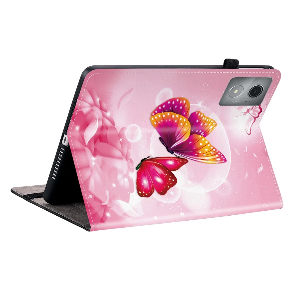 For Lenovo Tab K11 Plus / M11 Plus Leather Case Pattern Printed Stand Tablet Cover with Card Slots - Pink Butterfly - Image 4