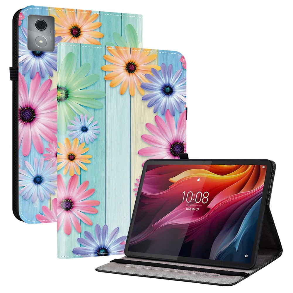 For Lenovo Tab K11 Plus / M11 Plus Leather Case Pattern Printed Stand Tablet Cover with Card Slots - Sunflower